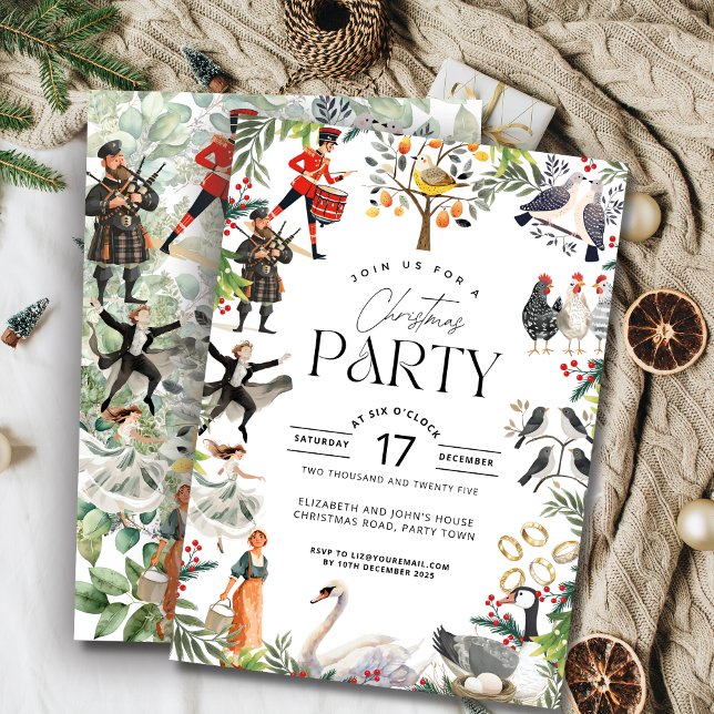 Convites Twelve Days of Christmas Watercolor Collage Party (12 Days of Christmas Party Invitation
)
