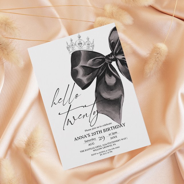 Convites Twenty Black Bow 20th Birthday Invitation (Criador carregado)