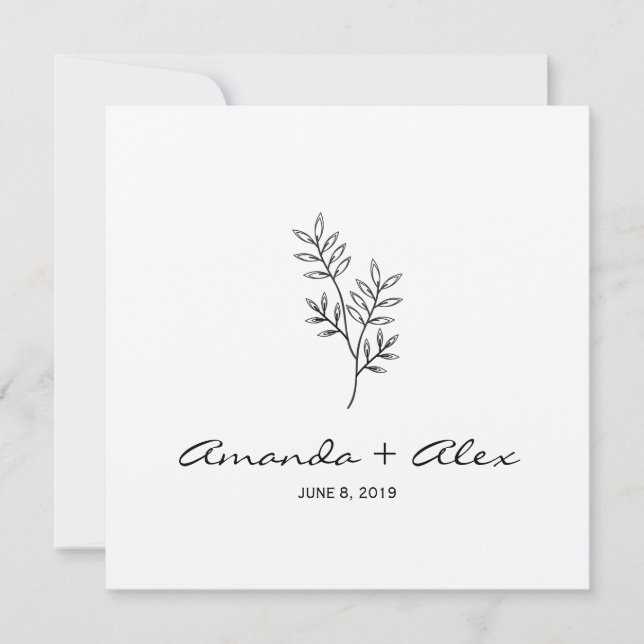 Convites Twigs & Leaves Monogram Black & White Wedding (Frente)