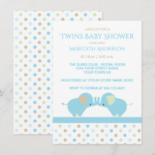 Convites Twin Baby Boy Elephants Baby Shower Invants