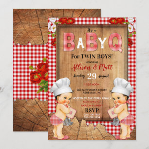 Convites Twin Baby Boys Red Gingham Wood Baby Q