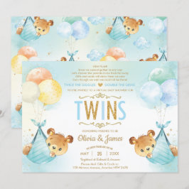 Convites Twin Baby Boys Teddy Bears Chá de fraldas por Corr
