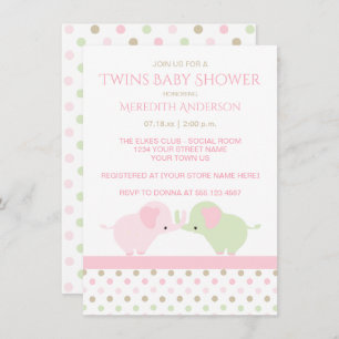 Convites Twin Baby Girl Elephants Baby Shower Invants
