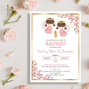 Convites Twin Baby Girls Invitación Bautizo deixa batismo