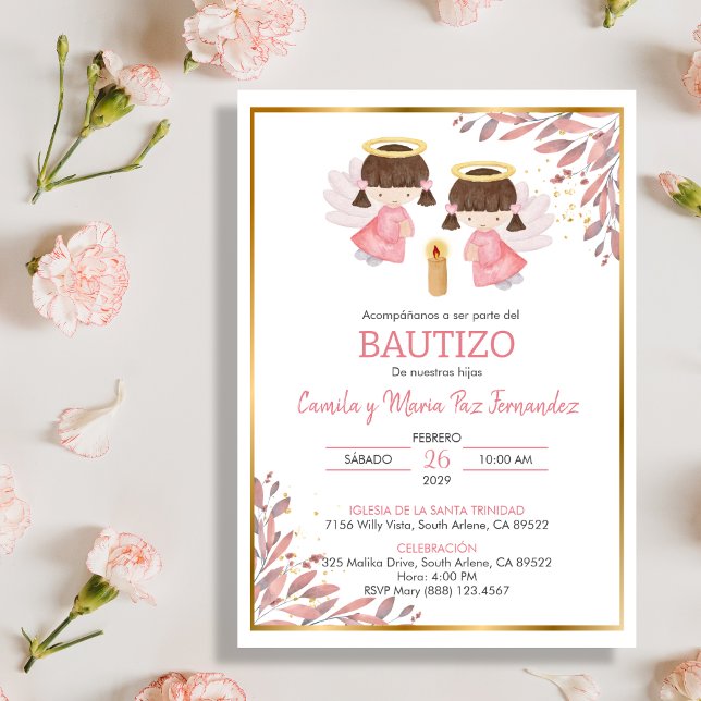 Convites Twin Baby Girls Invitación Bautizo deixa batismo (Criador carregado)