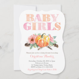 Convites Twin Baby Girls Pumpkin Free Spirit Chá de fraldas