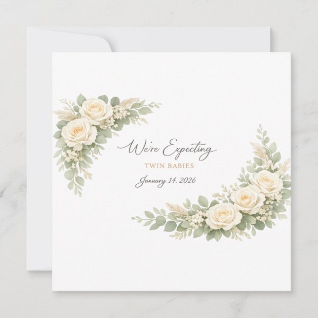 Convites Twin Baby Shower Invitation Botanical Greenery Flo (Frente)