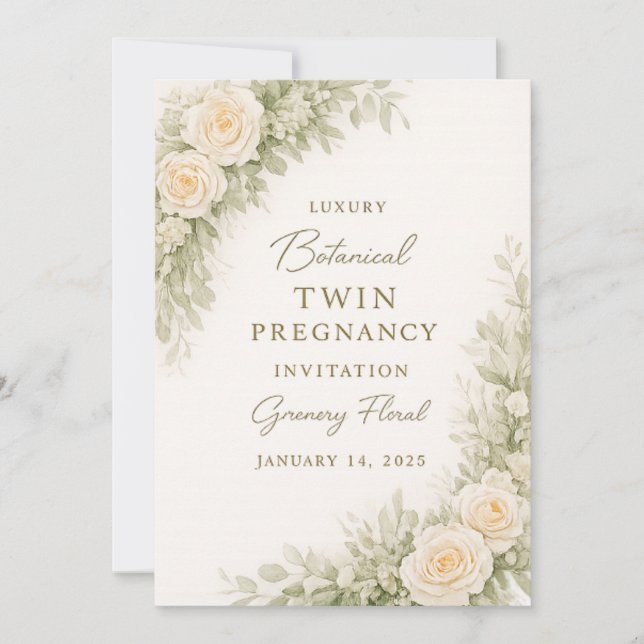 Convites Twin Baby Shower Invitation – Elegant Botanical Fl (Frente)