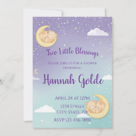 Convites Twin Baby Shower Invitation Sleeping Animals Moon