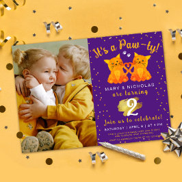 Convites Twin Birthday Ou Joint Party Kittens Foto Roxa