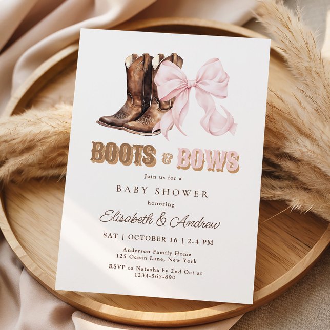 Convites TWIN Boots & Bows Baby Shower Invitation (Criador carregado)