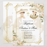 Twin Boy e Menina Batismo Mexicanos Brancos e Dour