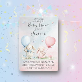 Convites Twin Boy & Girl Rabbit Baby Shower Invitation