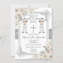 Twin Boy Silver Mexicano Baptism Birthday Floral