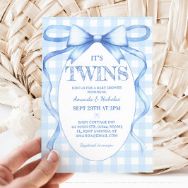Convites Twin Boys Blue Vintage Cute