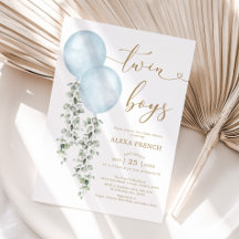 Twin Boys Dusty Blue Balloon Chá de fraldas Verde