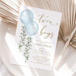 Convites Twin Boys Dusty Blue Balloon Chá de fraldas Verde