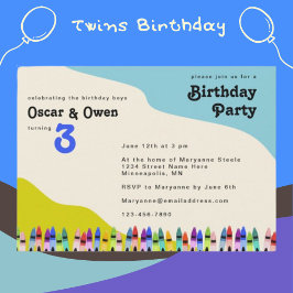 Convites Twin Boys Retro 70's Floral Festa de aniversário