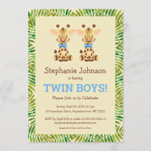 Convites Twin Boys Safari Giraffe Chá de fraldas