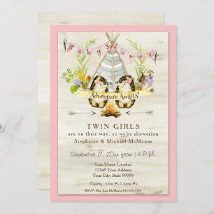 Convites Twin Chá de fraldas Woodland Animal Teepee Hedgeho