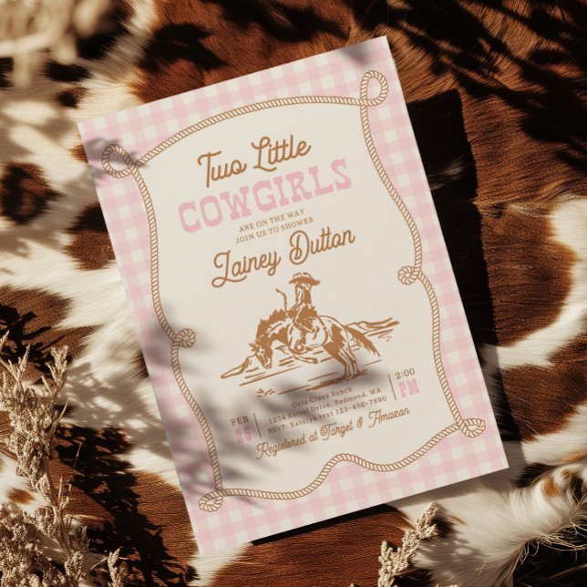 Convites Twin Cowgirl Baby Shower Invitation (Criador carregado)