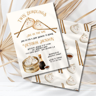 Convites Twin Dumplings Soma Chá de fraldas neutro de gêner