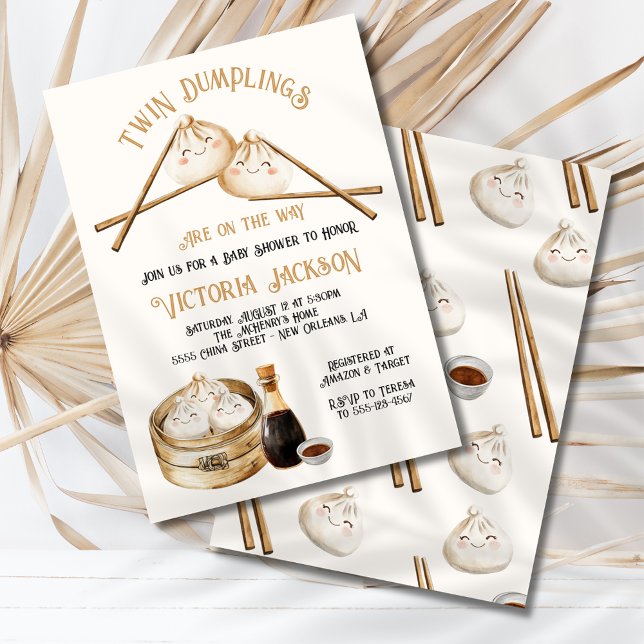 Convites Twin Dumplings Soma Chá de fraldas neutro de gêner (Criador carregado)