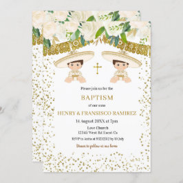 Convites Twin Floral Dourado Fiesta Boy Baptism Christening
