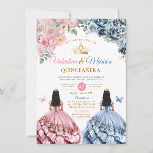 Convites Twin Girl Dress Quinceañera 15 Anos Flores Dourado