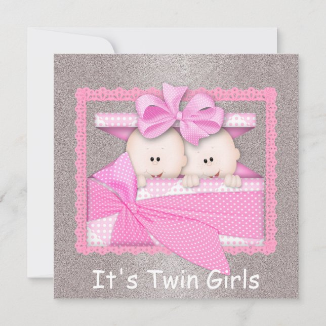 Convites Twin Girls PINK Baby Shower Invants (Frente)