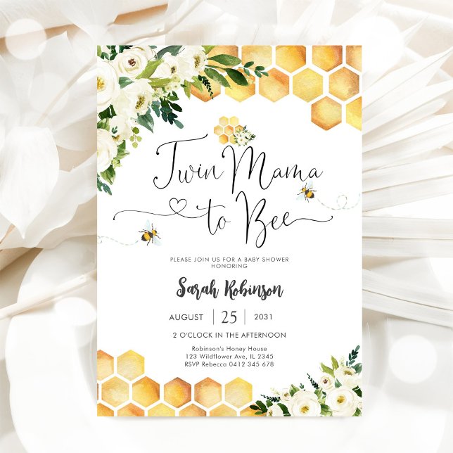 Convites Twin Mama Bee Baby Shower Invitation (Criador carregado)
