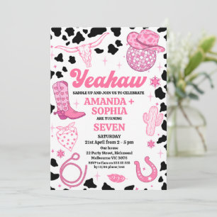 Convites Twin Rosa Quente Cowgirl Rodeo Western Disco Anive