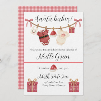 Convites Twin Santa Babies Baby Shower Invitation