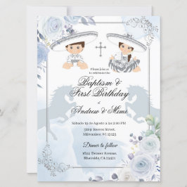 Convites Twin Silver Baptism e Aniversário Mexicano