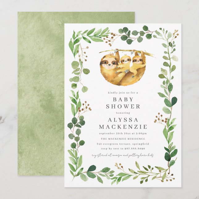 Convites Twin Sloth Baby Shower Invitation (Frente/Verso)