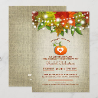 Convites Twinkle Lights Autumn Burlap Sweet 16 Party