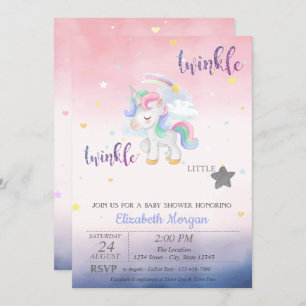 Convites Twinkle Little Star Chá de fraldas Unicorn