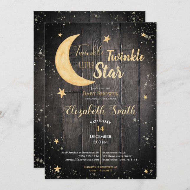 Convites Twinkle little star gender neutral babyshower (Frente/Verso)