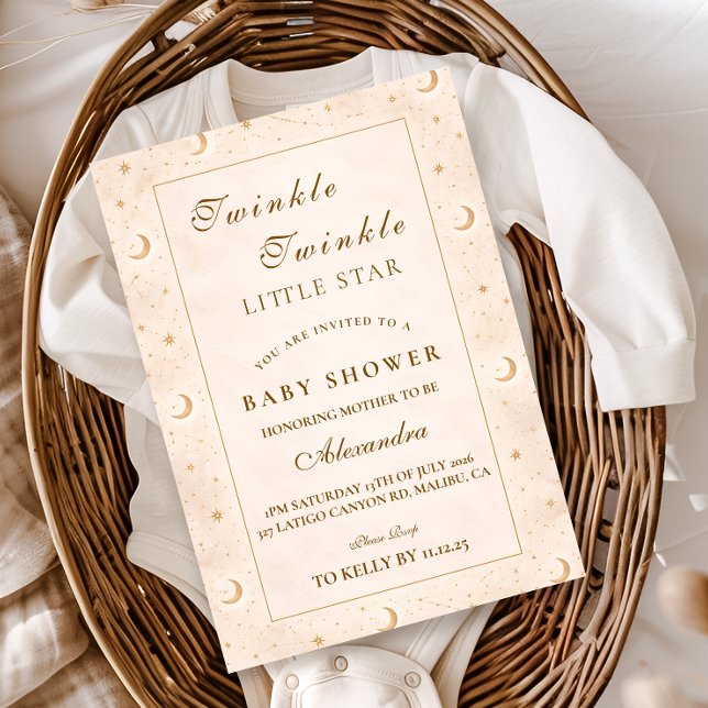 Convites Twinkle Little Star Gold Baby Shower (Criador carregado)