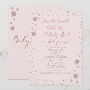 Convites Twinkle Little Star Rosa Dourado Chá de Bebê Menin