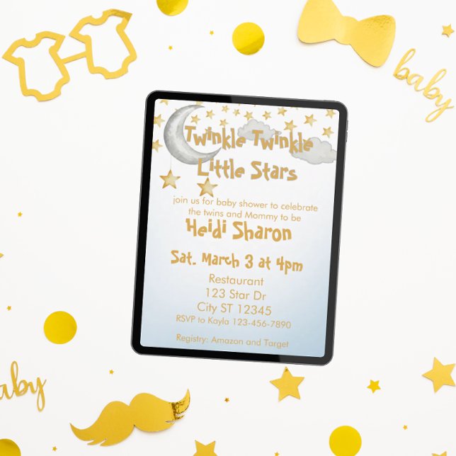 Convites Twinkle Little Stars, twin baby shower (Criador carregado)