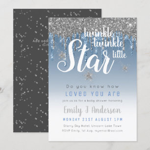 Convites Twinkle Star Blue Silver Drivers Glitter Baby BOY