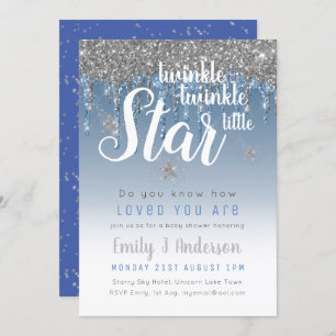 Convites Twinkle Star Blue Silver Drivers Glitter Baby BOY