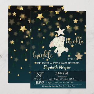 Convites Twinkle Star Preto, Dourado, Chá de Bebê Urso
