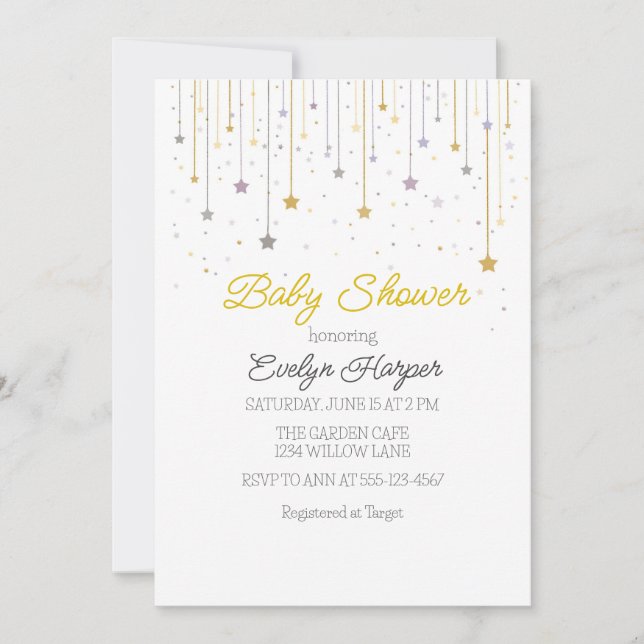 Convites Twinkle stars Baby Shower Invitation (Frente)