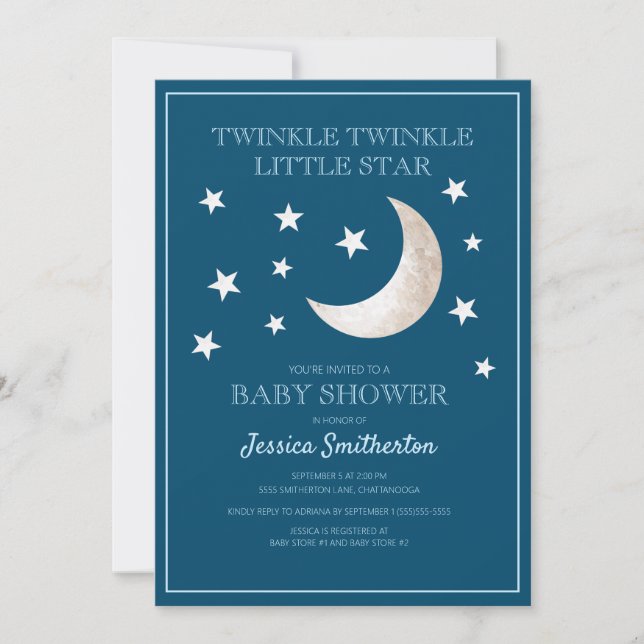 Convites Twinkle Stars Moon Baby Chá de fraldas (Frente)