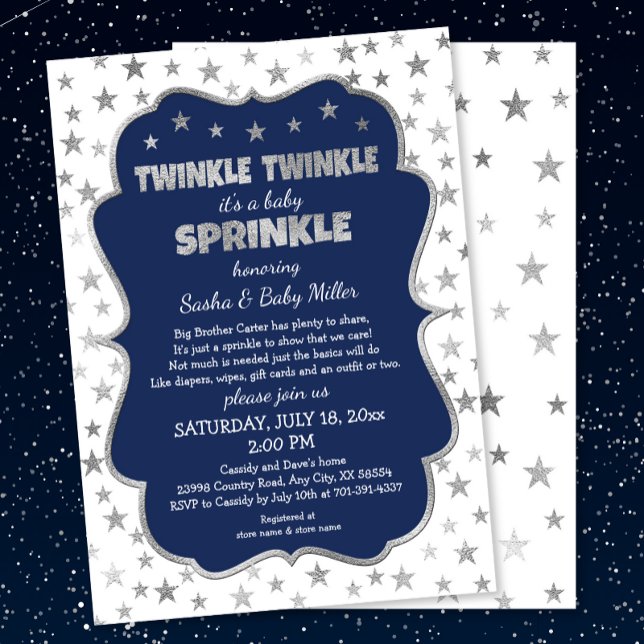 Convites Twinkle Twinkle Baby Sprinkle, marinho prata convi (Criador carregado)