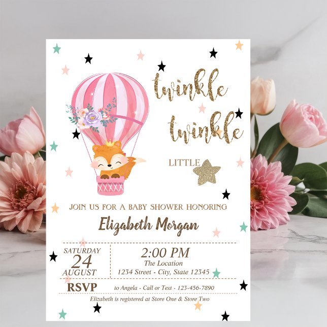 Convites Twinkle Twinkle, Balão de Ar da Raposa Chá de Bebê (Criador carregado)