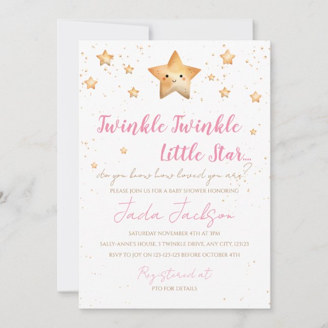 Convites Twinkle Twinkle Little Star Baby Shower Invitation (Frente)