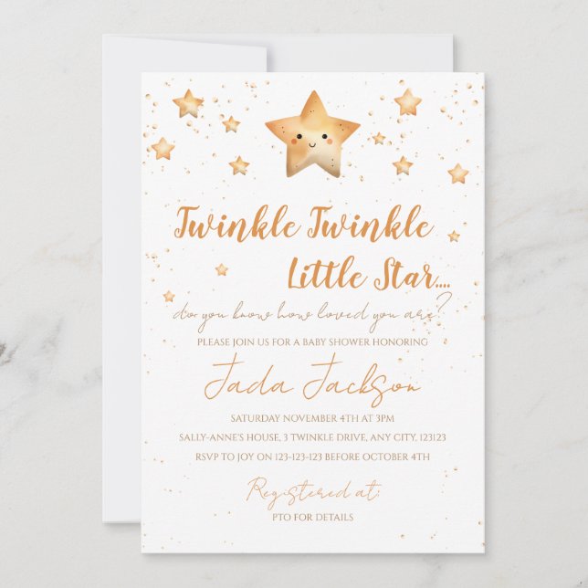 Convites Twinkle Twinkle Little Star Baby Shower Invitation (Frente)